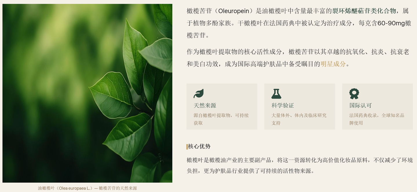 橄榄苦苷80 高纯度 · 高活性 · 科学验证的护肤功效成分